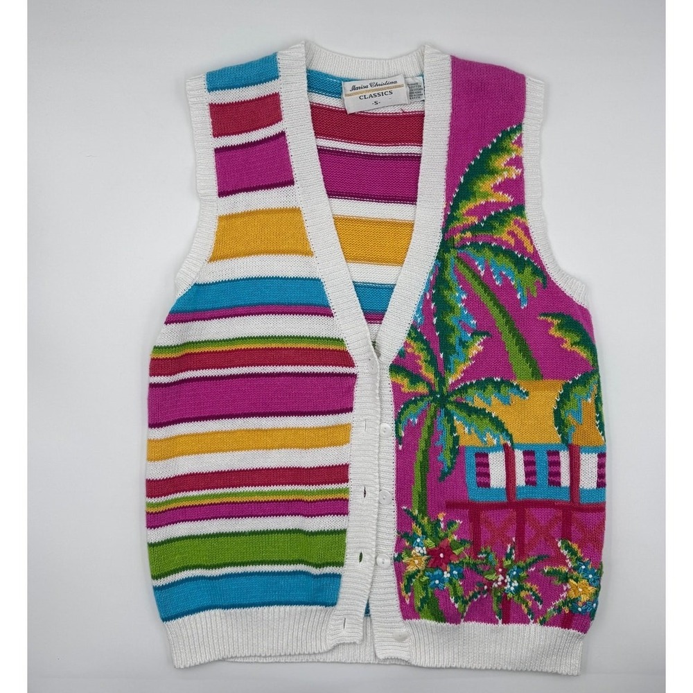 Vintage Colorful Knit Vest Mature‎ Classic Summer
